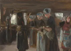 Max Liebermann, Kompositionsstudie zur ,Flachsscheuer in Laren', 1886, Öl auf Papier auf Pappe