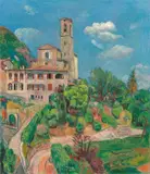 Hans Purrmann, Kirche in Castagnola, 1943, Öl auf Leinwand