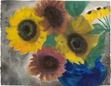 Sonnenblumen in blauer Vase by Emil Nolde, Aquarell auf Japanbütten, sold Jun 2022