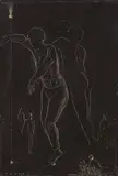 Max Ernst, (Schwebende Figuren), Um 1923, Öl auf Holz mit Ritzung in schwarzem Grund