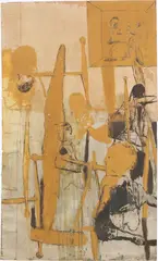 Ohne Titel (aus der Serie: Studien zur Göttlichen Komödie) by Neo Rauch, 1992, Öl auf Papier, collagiert, sold Dec 2021