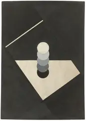Hermann Glöckner, Kreise in Graustufen auf Schwarz und Weiß, 1936, Seite A: Tempera und Grafit auf Pappe / Seite B: Monogramm, aufgeklebt und Silberbronze auf Pappe