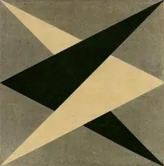 Hermann Glöckner, Verschränkung von schwarzem und weißem Keil auf Silber, Um 1933, Seite A: Buntpapier und Lack auf Pappe / Seite B: Prägung, Tempera und Lack auf Pappe