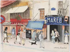 Milada Marešová, In Paris - St. Germain, 1973, cardboard, indian ink, watercolour