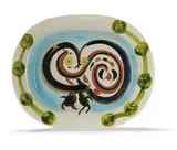 Wood-owl by Pablo Picasso, 1948, Rectangular dish of white earthenware clay, decoration in oxides under glaze, sold May 2017