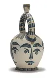 Pablo Picasso, Aztec vase with four faces, 1957, Turned vase of white earthenware clay, decoration in engobes, knife engraved