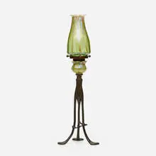Candleholder by Tiffany Studios, c. 1910, patinated bronze, hand-blown Favrile glass, sold Oct 2023