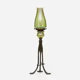 Candleholder by Tiffany Studios, c. 1910, patinated bronze, hand-blown Favrile glass, sold Oct 2023