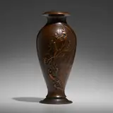 Greek flower vase with nymphs by Tiffany Studios, c. 1910, bronze, sold Oct 2023