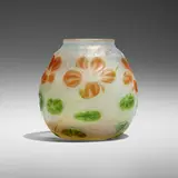Cameo vase with nasturtiums by Tiffany Studios, c. 1907, hand-blown and wheel-carved Favrile glass, sold Oct 2023