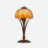 Tiffany Studios, Damascene desk lamp, c. 1910, hand-blown Favrile glass, patinated bronze