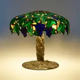 Rare Grape Trellis table lamp, model 425 by Suess Ornamental Glass Company, c. 1906, leaded glass, Verde Green-patinated bell bronze, sold Oct 2023