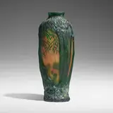 Daum, Mold-blown vase with willow trees at sunset, c. 1908, mold-blown, acid-etched and carved glass, enamel fusions
