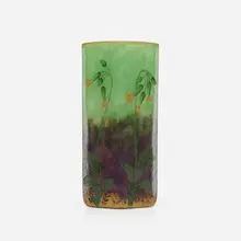 Vase with corydalis by Daum, c. 1893, acid-etched, enameled and gilt cameo glass, sold Oct 2023