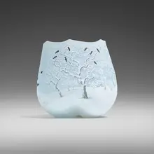 Fine Blackbird vase by Daum, c. 1895, acid-etched, wheel-carved, and enameled cameo glass, sold Oct 2023
