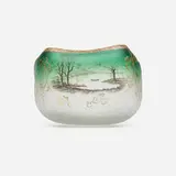 Daum, Vase with landscape, ginkgo leaves and quatrefoils, c. 1895, acid-etched, enameled, gilt and martelé cameo glass