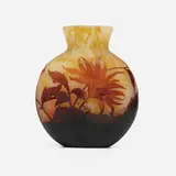Vase with dahlias by Daum, c. 1910, acid-etched cameo glass, sold Oct 2023