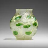 Cameo Millefiori vase with clematis by Tiffany Studios, c. 1908, hand-blown and wheel-carved Favrile glass, sold Oct 2023