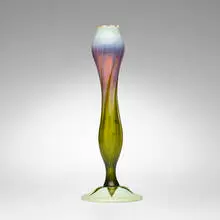 Floriform vase by Tiffany Studios, c. 1905, hand-blown Favrile glass, sold Oct 2023