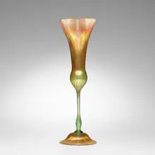 Floriform vase by Tiffany Studios, c. 1905, hand-blown Favrile glass, sold Oct 2023