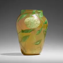 Paperweight vase with hydrangeas by Tiffany Studios, c. 1902, hand-blown Favrile glass, sold Oct 2023