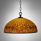 attribution Tiffany Studios, Vine Border (Acorn) hanging shade, c. 1910, leaded glass, patinated bronze