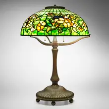 Tiffany Studios, Pansy table lamp, c. 1910, leaded glass, patinated bronze