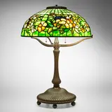 Tiffany Studios, Pansy table lamp, c. 1910, leaded glass, patinated bronze
