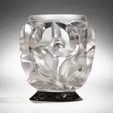 René Lalique, Tourbillons vase, c. 1926, clear and frosted glass, original bronze base