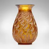 René Lalique, Canards vase, c. 1931, clear amber glass with white patina