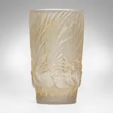 René Lalique, Coqs et plumes vase, c. 1928, frosted glass with sepia patina