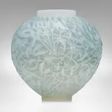René Lalique, Gui vase, c. 1920, opalescent glass with blue patina