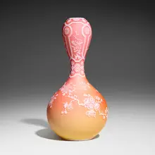 Peach Blow gourd vase with quince by Stevens & attribution Williams, c. 1890, acid-etched and wheel-carved cameo glass, sold Oct 2023
