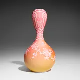 Stevens & attribution Williams, Peach Blow gourd vase with quince, c. 1890, acid-etched and wheel-carved cameo glass