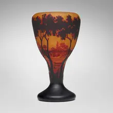 Scenic vase by Daum, c. 1900, acid-etched cameo glass, sold Oct 2023
