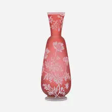 Thomas Webb & attribution Sons, Vase with flowers and a butterfly, c. 1900, acid-etched and wheel-carved cameo glass