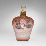 Daum, Perfume bottle with landscape and daisies, c. 1900, acid-etched, enameled, and gilt glass