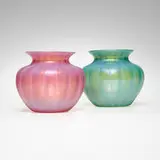 Alexander Joseph von Steuben, Vases, set of two, c. 1920, hand-blown Oriental Jade glass, hand-blown Oriental Poppy glass