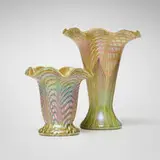 Quezal, Vases, set of two, c. 1910, hand-blown iridized glass