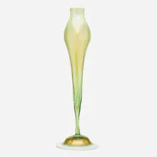 Tall floriform vase by Tiffany Studios, c. 1905, hand-blown Favrile glass, sold Oct 2023
