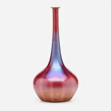 Optic vase by Durand, c. 1925, hand-blown Lady Gay Rose glass, sold Oct 2023