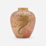 Royal Flemish vase with griffin by Mt. Washington Glass Company, c. 1890, enameled satin glass, sold Oct 2023