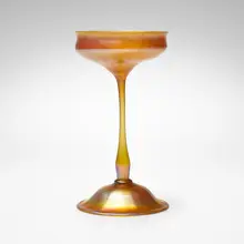 Compote vase by Tiffany Studios, c. 1910, hand-blown Favrile glass, sold Oct 2023