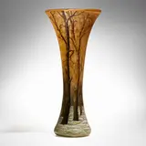 Daum, Monumental Paysage d'hiver vase, c. 1900, acid-etched, internally decorated, and enameled cameo glass
