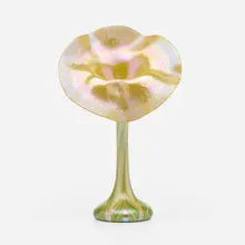 Jack-in-the-Pulpit vase by attribution Quezal, c. 1910, hand-blown glass, sold Oct 2023