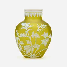 Thomas Webb & attribution Sons, Vase with leaves, c. 1895, acid-etched and wheel-carved cameo glass