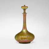 Tiffany Studios, Decanter with grapevine, c. 1915, hand-blown and wheel-carved Favrile glass