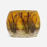 Daum, Miniature Paysage d'hiver vase, c. 1900, acid-etched and enameled cameo glass