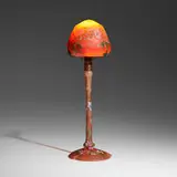 Daum, Apple Blossom boudoir lamp, c. 1900, acid-etched and enameled cameo glass, wrought iron