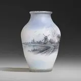 Daum, Dutch scenic vase with windmills, c. 1900, acid-etched and enameled glass